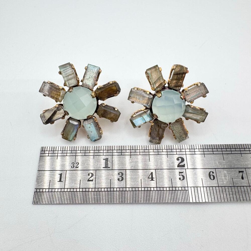 Labradorite Baguette Faceted Chalcedony 925 Sterling Silver Sunburst Earrings - Picture 11 of 14
